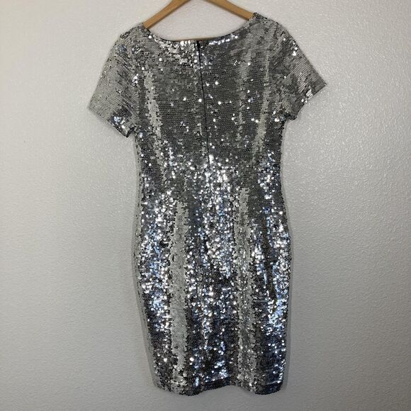 Vintage Eleanor P Brenner Sequin Sheath Dress Womens Small Silver Sleeve 90s - Picture 15 of 16